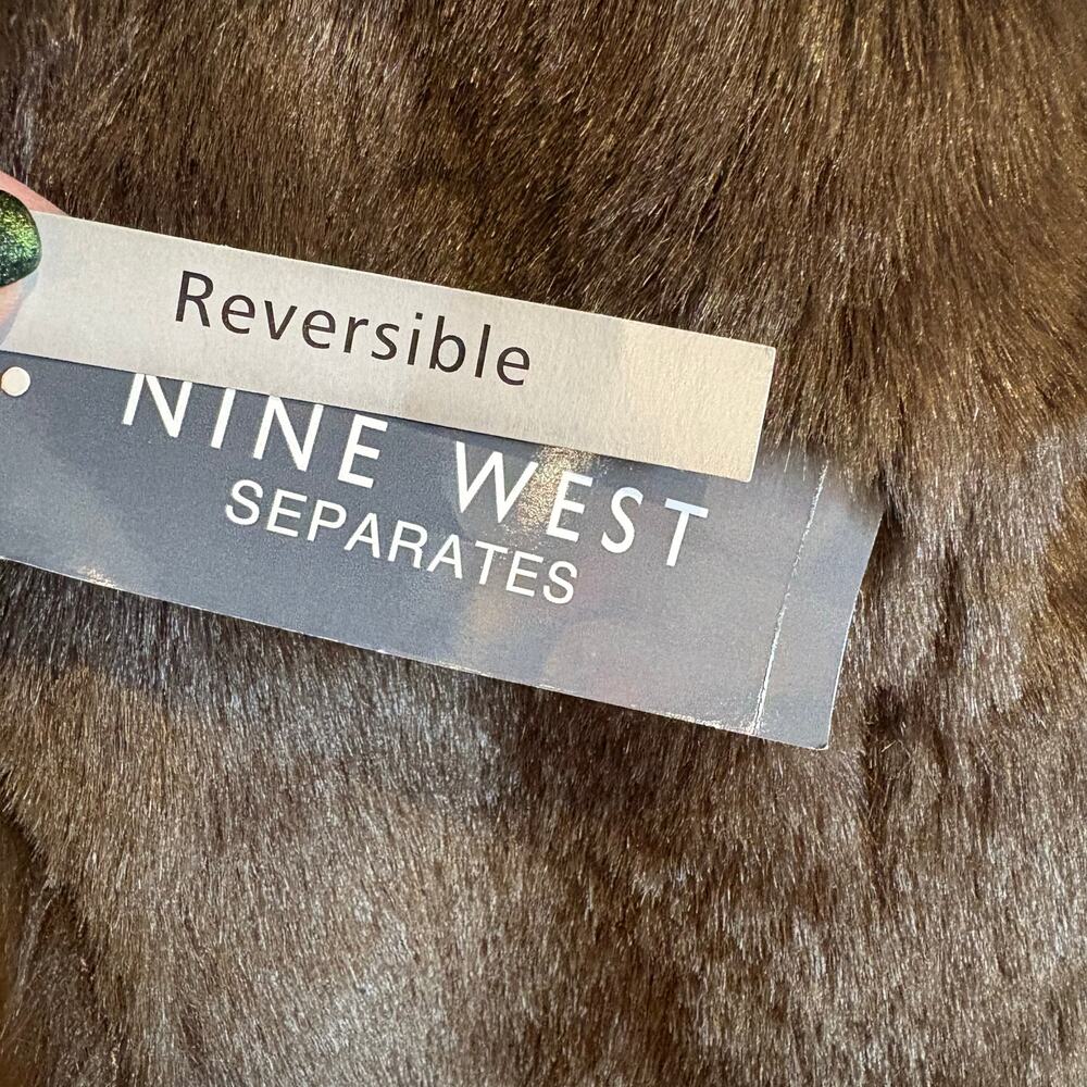 Nine West Fur Womens Size Small Vest Pockets Reversable Full Zip - Picture 3 of 6